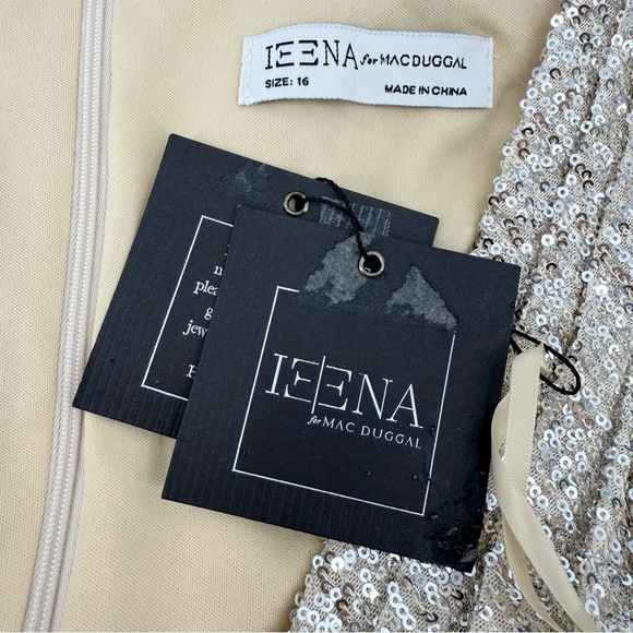 Mac Duggal Silver Sequin V Neck Wrap Gown Nude Formal Evening Dress 16 NWT - Picture 10 of 12